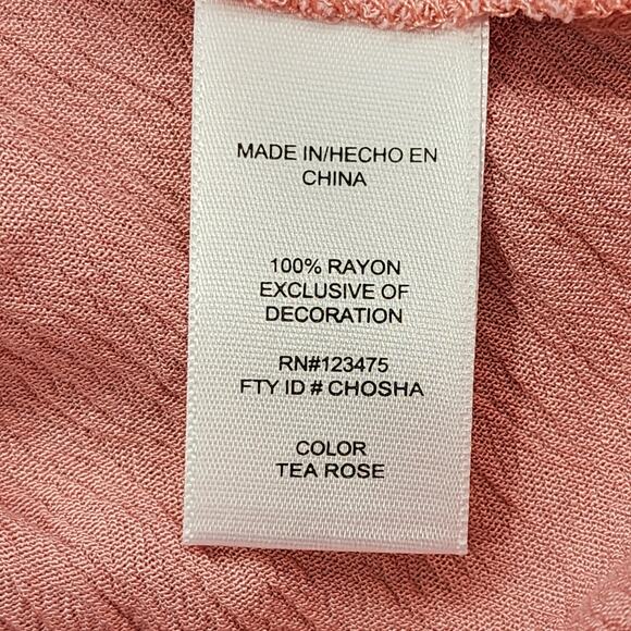 Ellen Tracy Top Womens M Tea Rose Pink V-Neck Loose Fit Tunic Short Cap Sleeves - Picture 5 of 9